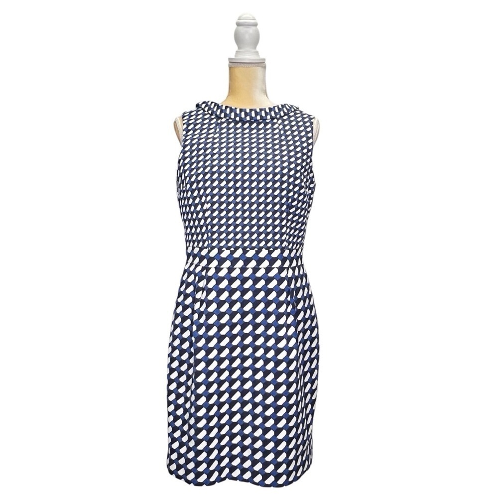 Boden Martha Pencil Dress Stretch Cotton Cobalt & Navy Blue White US Size 10 EUC